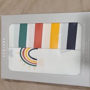 BRAND NEW baby HBC hbc fitted crib sheets 100% cotton (2 pack - stripes rainbow)